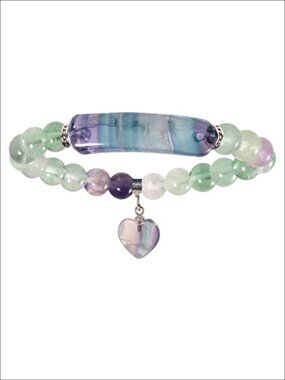 Crystal Beaded Stretch Bracelet Heart Charm Healing 7"